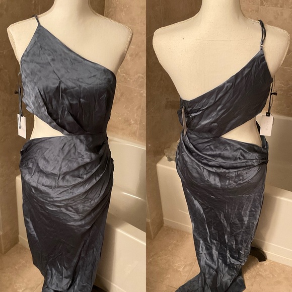 ASTR Martina Satin Side Cutout One Shoulder Midi Dress - Picture 4 of 5